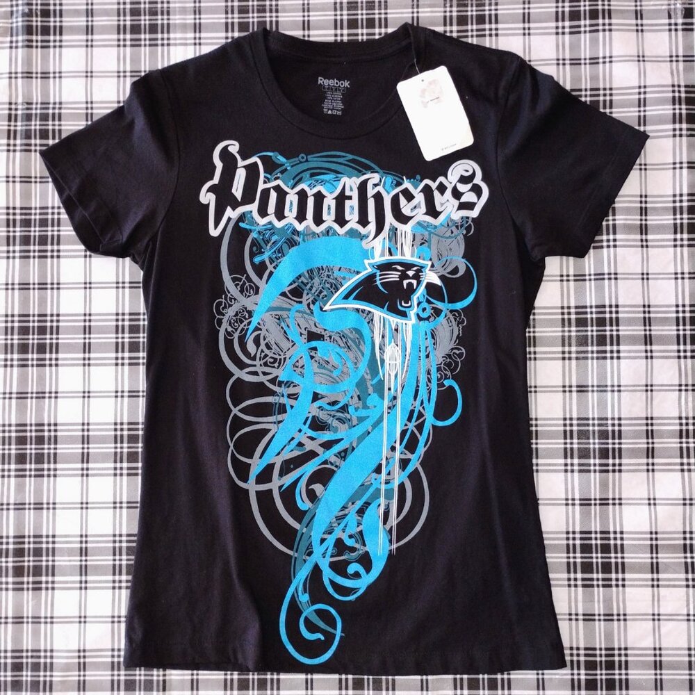 Carolina Panthers Women's Reebok Black Graphic T-Shirt Large New - Picture 1 of 6